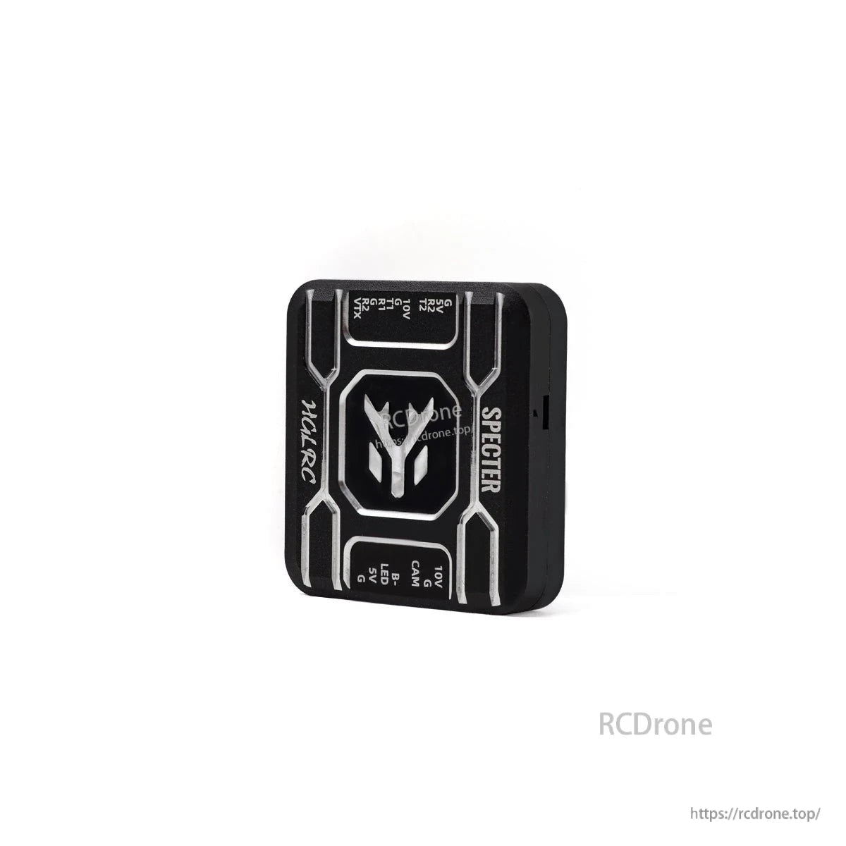 Angled view of SPECTER mini flight controller showing thickness and side cutouts