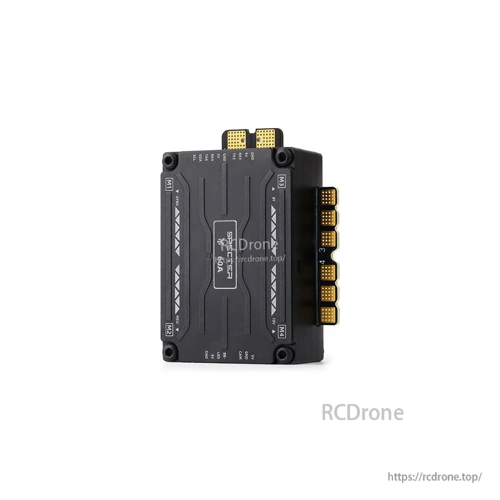 Side profile of HGLRC SPECTER F760 BOX stack showing integrated housing and edge pad layout