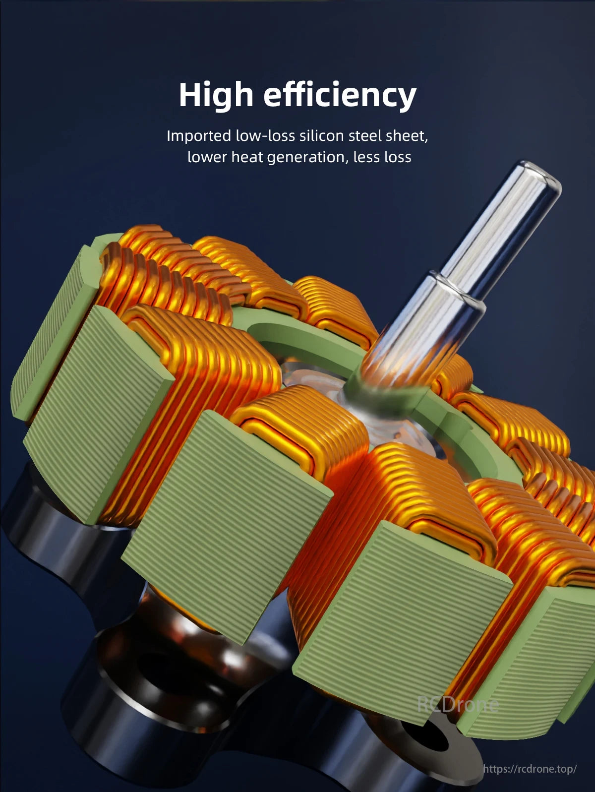 HGLRC Specter 1404 Brushless FPV Motor, HGLRC Specter 1404 brushless motor features imported silicon steel, reducing heat and loss for high efficiency.