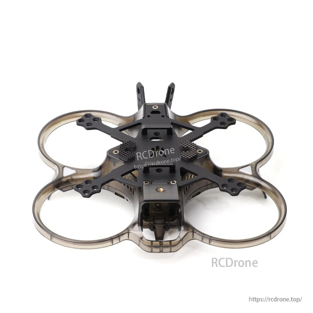 Front view of HGLRC Talon 2-inch cinewhoop frame with ducted guards and camera cage opening
