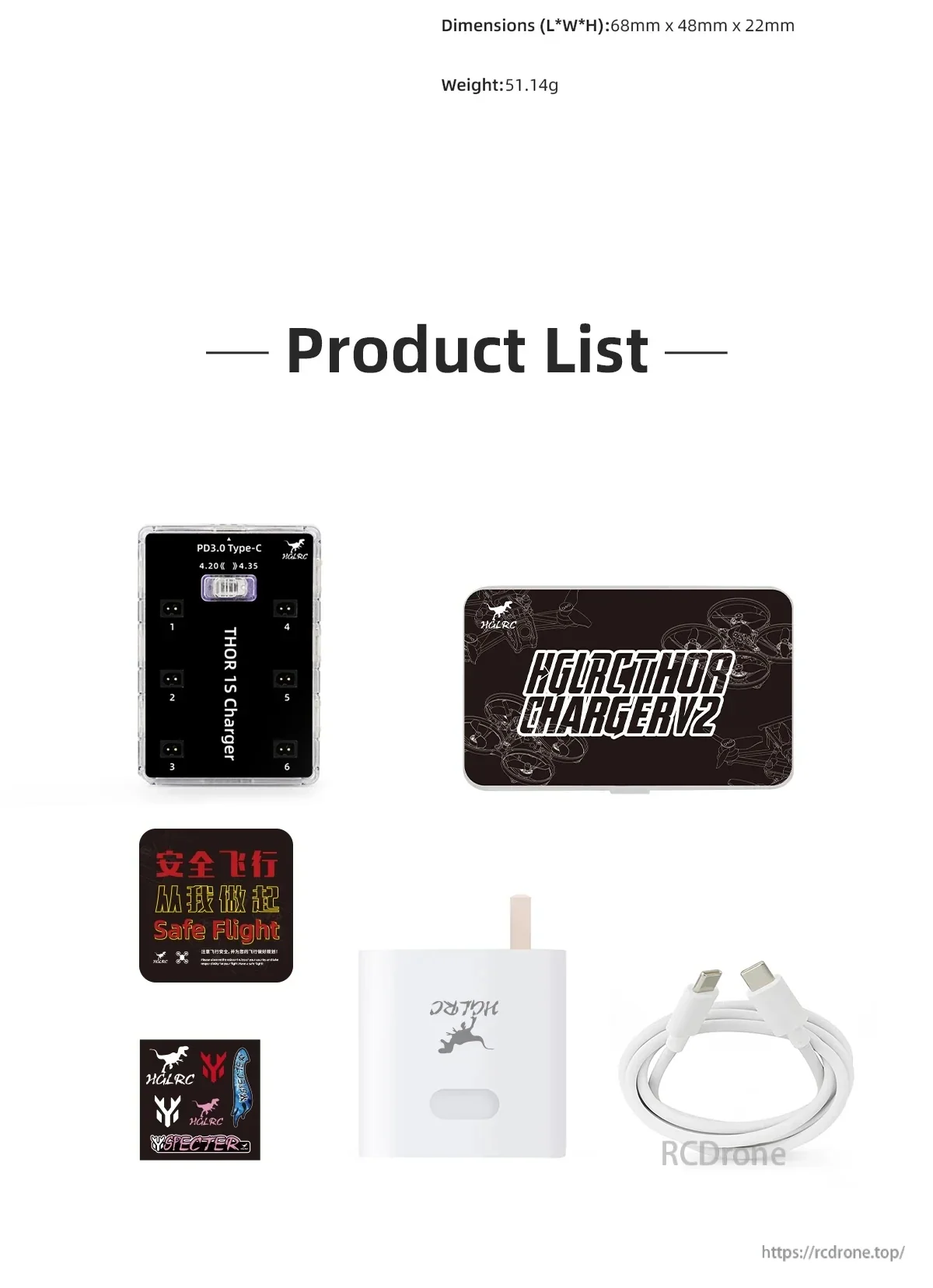What’s in the box: Thor 1S Charger V2 board, USB-C PD adapter and cable, manual card, and stickers