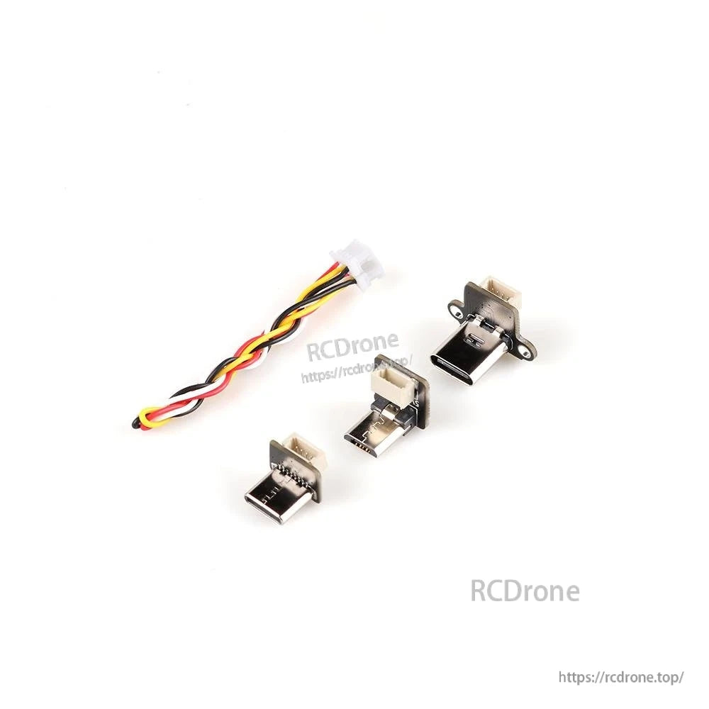 Package contents: USB-C tuning modules and 4-wire lead cable laid out together