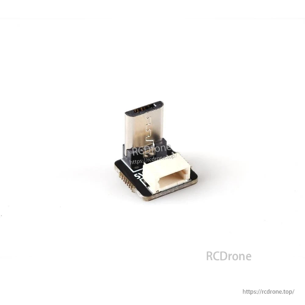 USB-C tuning adapter module upright view with white plug connector on PCB
