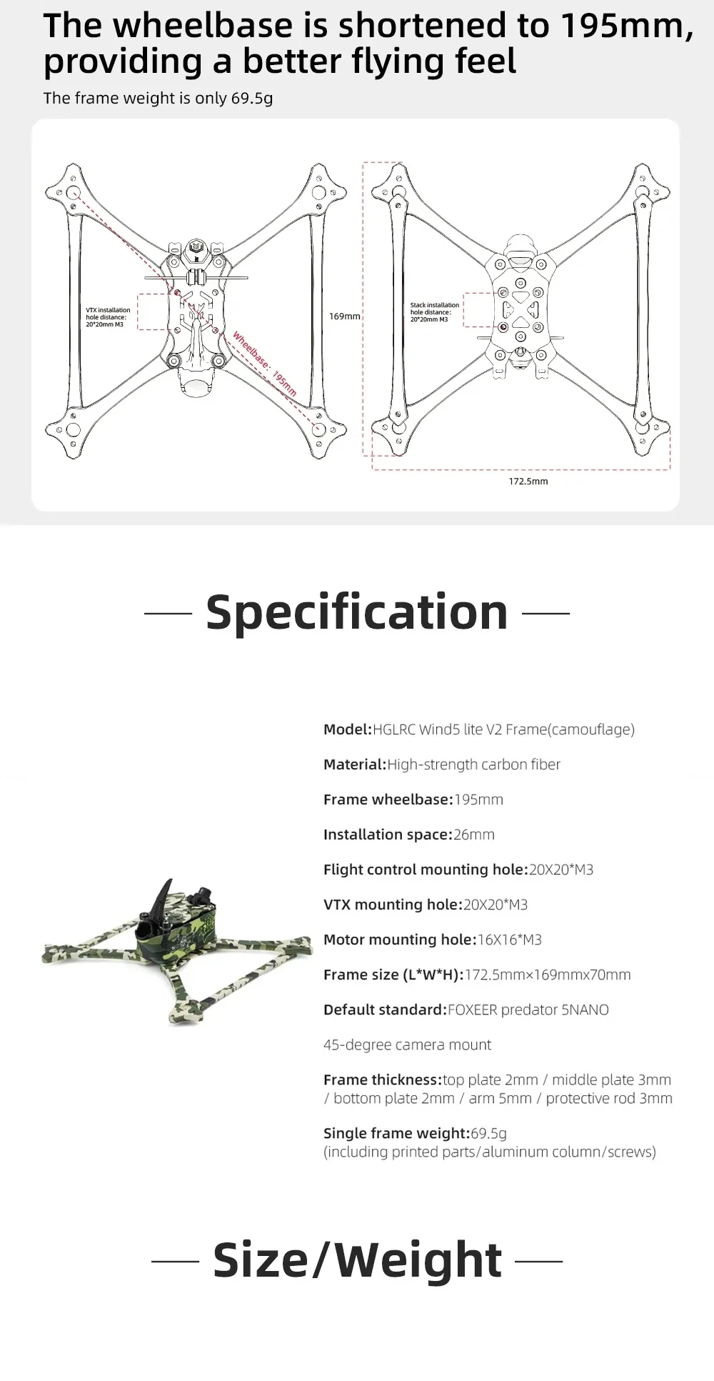 HGLRC Wind5 Lite V2 Racing Frame (camouflage)