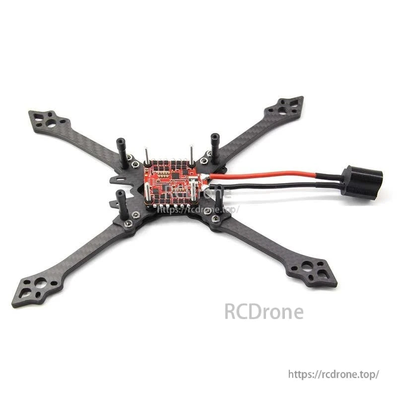 Example installation on FPV quad frame power leads with filter module attached at the end