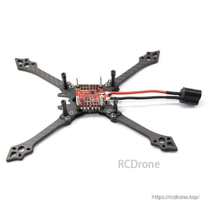 Example installation on FPV quad frame power leads with filter module attached at the end