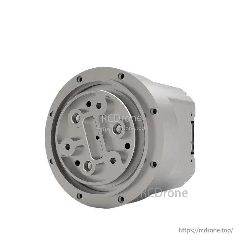 Angled front view showing mounting flange pattern and side USB-style port on HTDW-5047 motor housing