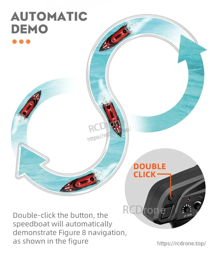 HJ808 RC Boat, Double-click button for automatic figure 8 navigation demo