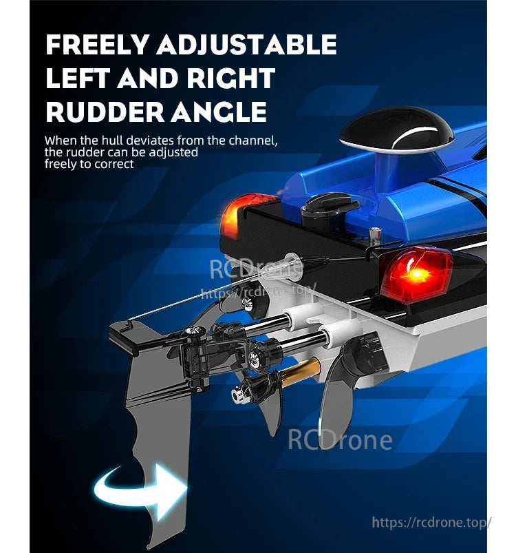 HJ808 RC Boat, Adjustable left and right rudder angle for precise steering.