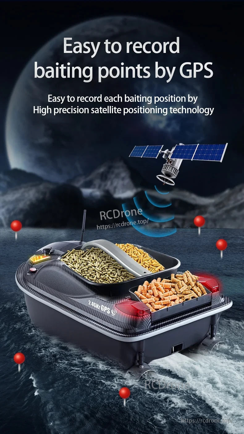 HJ817 RC Fishing Boat, Easy to record and track baiting points using GPS and satellite positioning technology for precise location tracking.