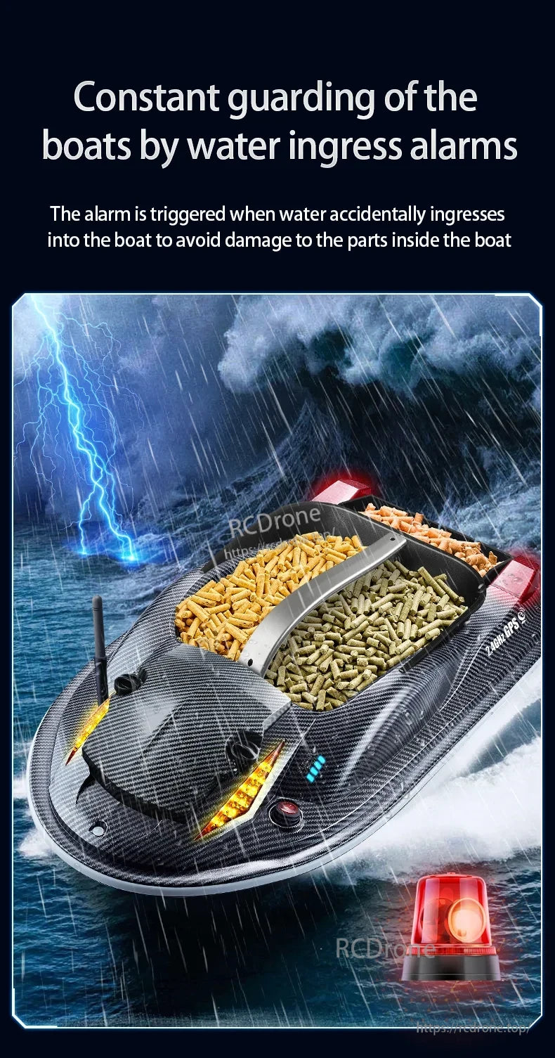 HJ817 RC Fishing Boat, Constantly monitors and alerts for water intrusion to protect boat interiors using 24CH2 GPS E1 technology.