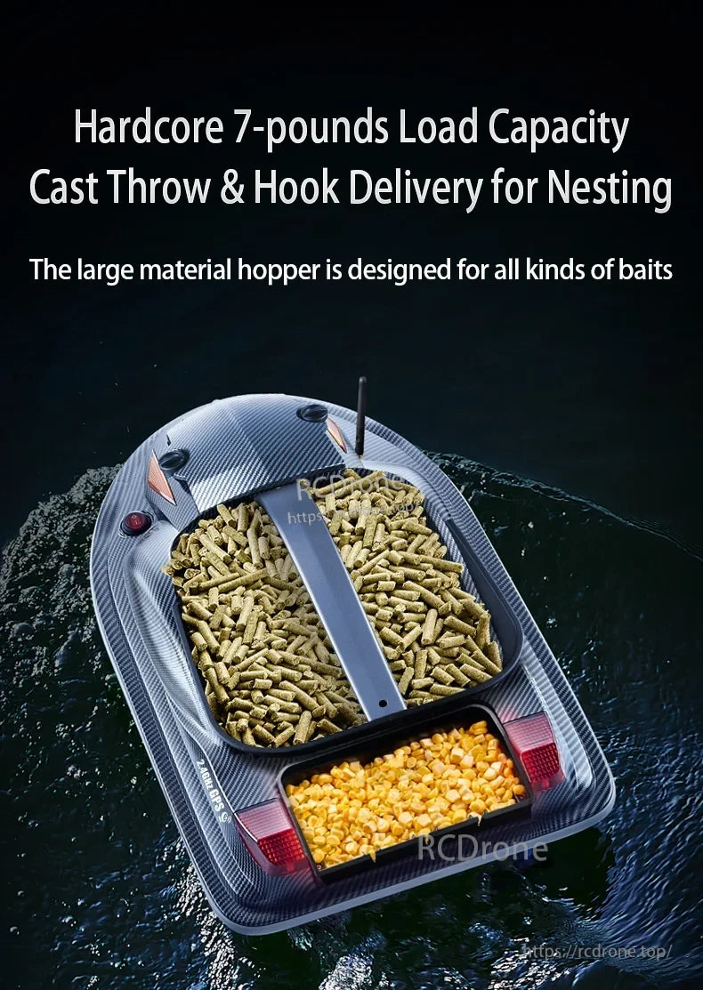 HJ817 RC Fishing Boat, 7-pound capacity RC fishing boat with dual bait hoppers