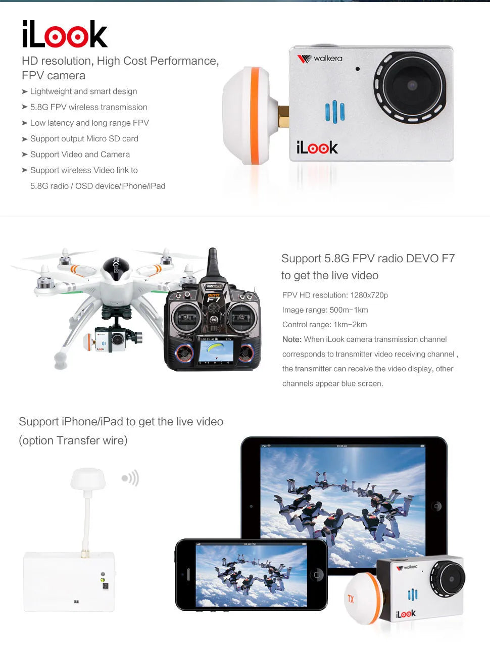 Walkera iLook 5.8G HD Resolution FPV Sport Camera with Mushroom Antenna Support Micro SD Card 3 aeProduct.getSubject()