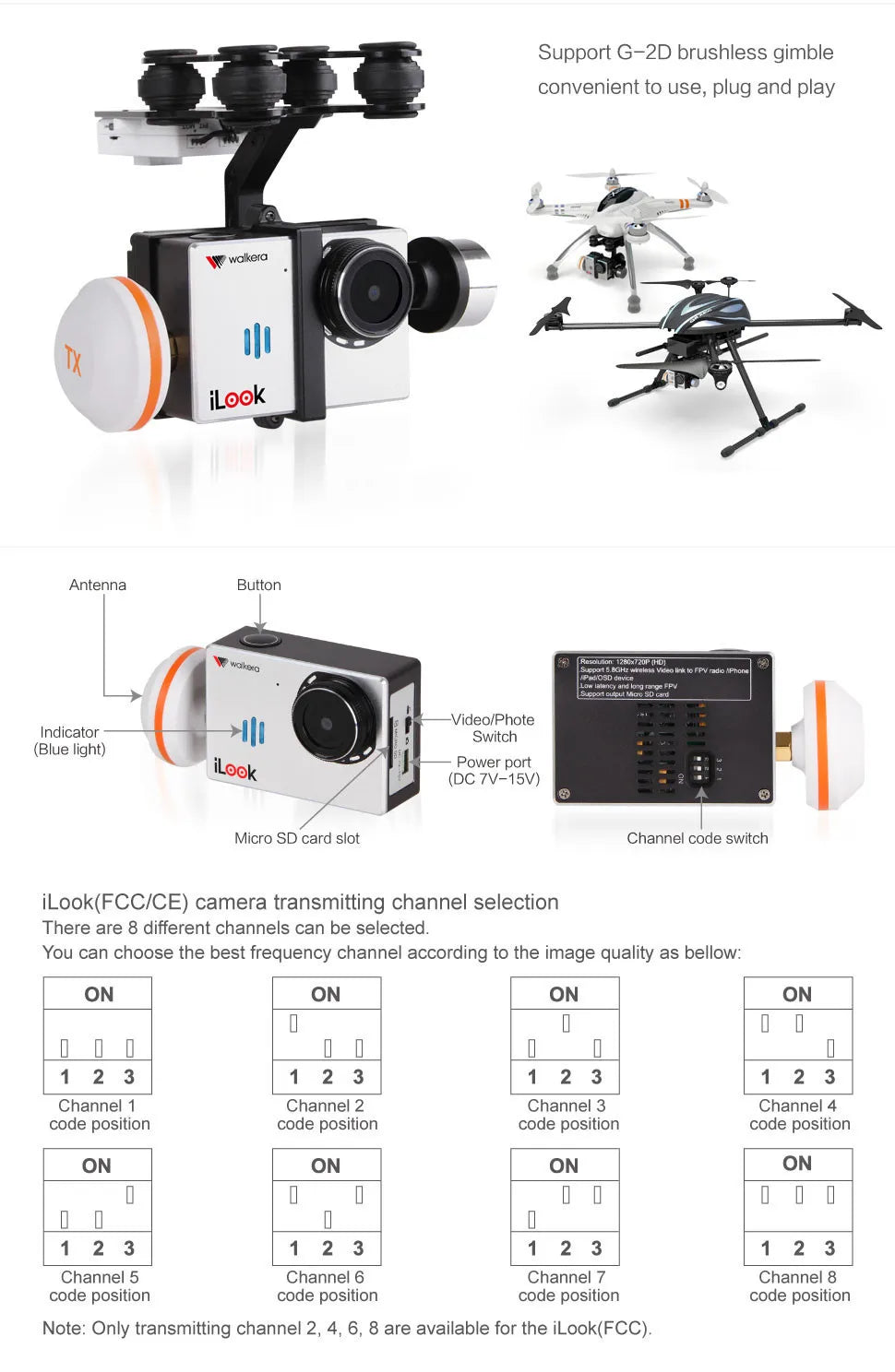 Walkera iLook 5.8G HD Resolution FPV Sport Camera with Mushroom Antenna Support Micro SD Card 4 aeProduct.getSubject()