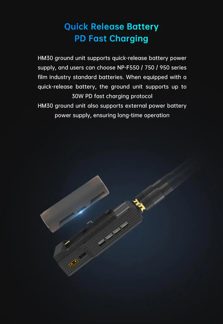 Seamless battery compatibility for film industry standards with quick-release design and fast charging.