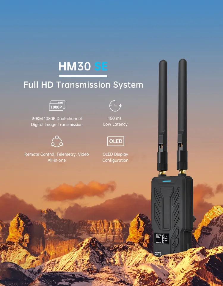 Full HD image transmission system for long-range use with dual channels and low latency.