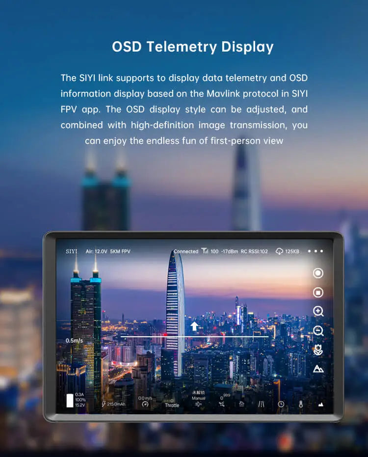 Immersive FPV experience with telemetry and OSD info through Mavlink protocol.