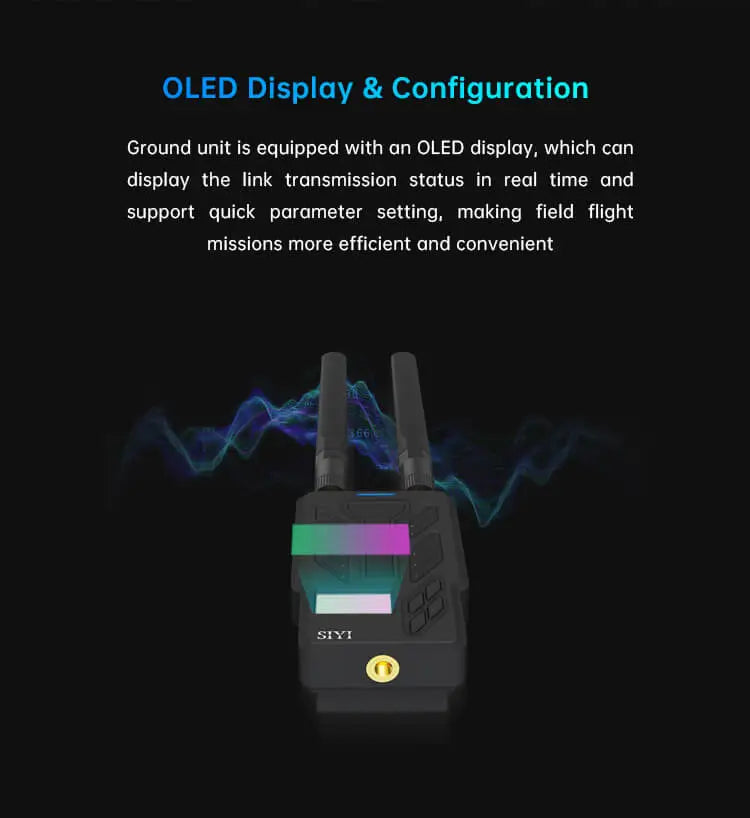OLED display shows real-time transmission status and allows for quick settings, boosting efficiency in field missions.