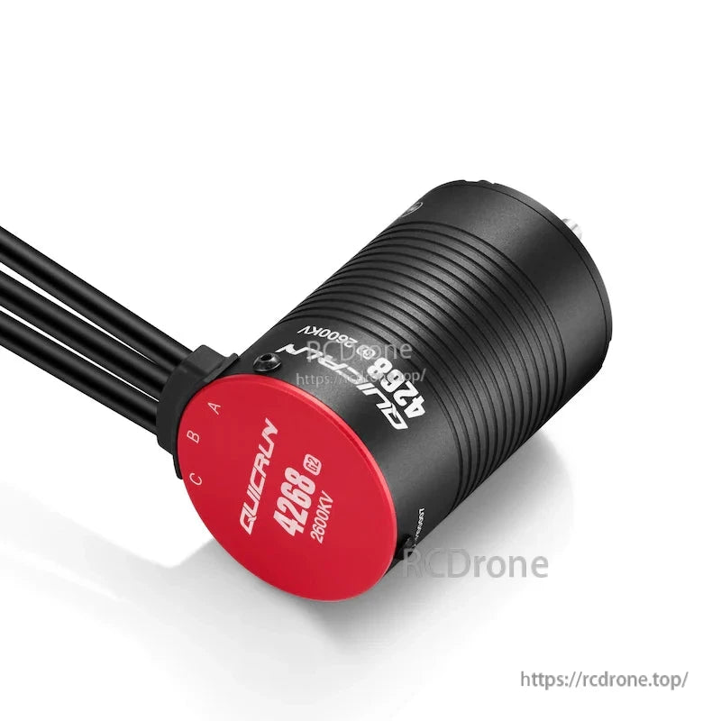 Hobbywing QuicRun 4268 2600KV sensorless brushless RC motor with ribbed black can and red end cap