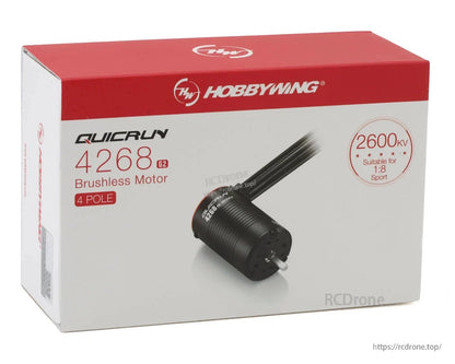 Hobbywing QUICRUN 4268 G2 brushless motor box showing 2600KV rating and 4-pole design
