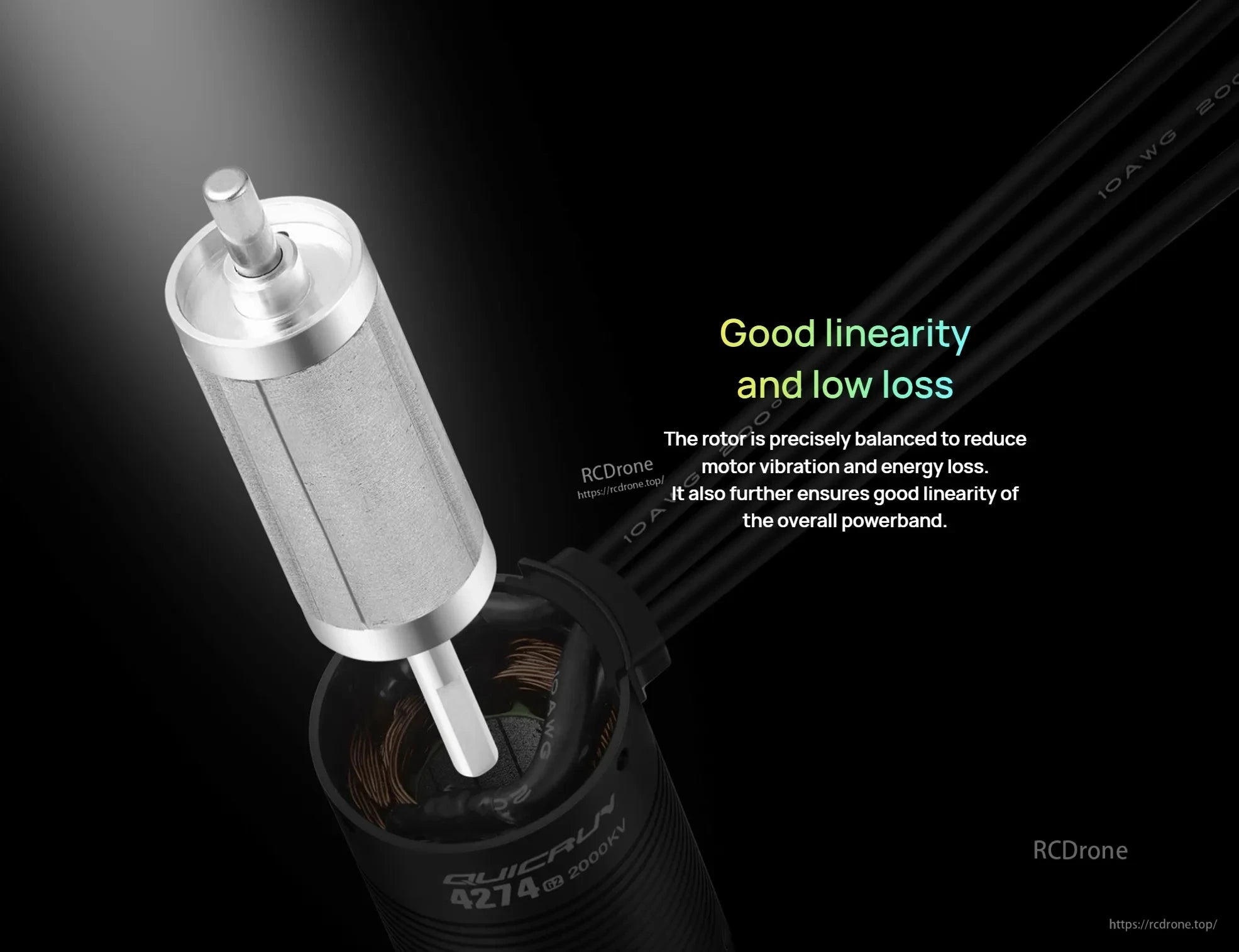 Hobbywing QUICRUN 4274 G2 2000KV brushless motor with rotor removed, showing copper windings inside the can