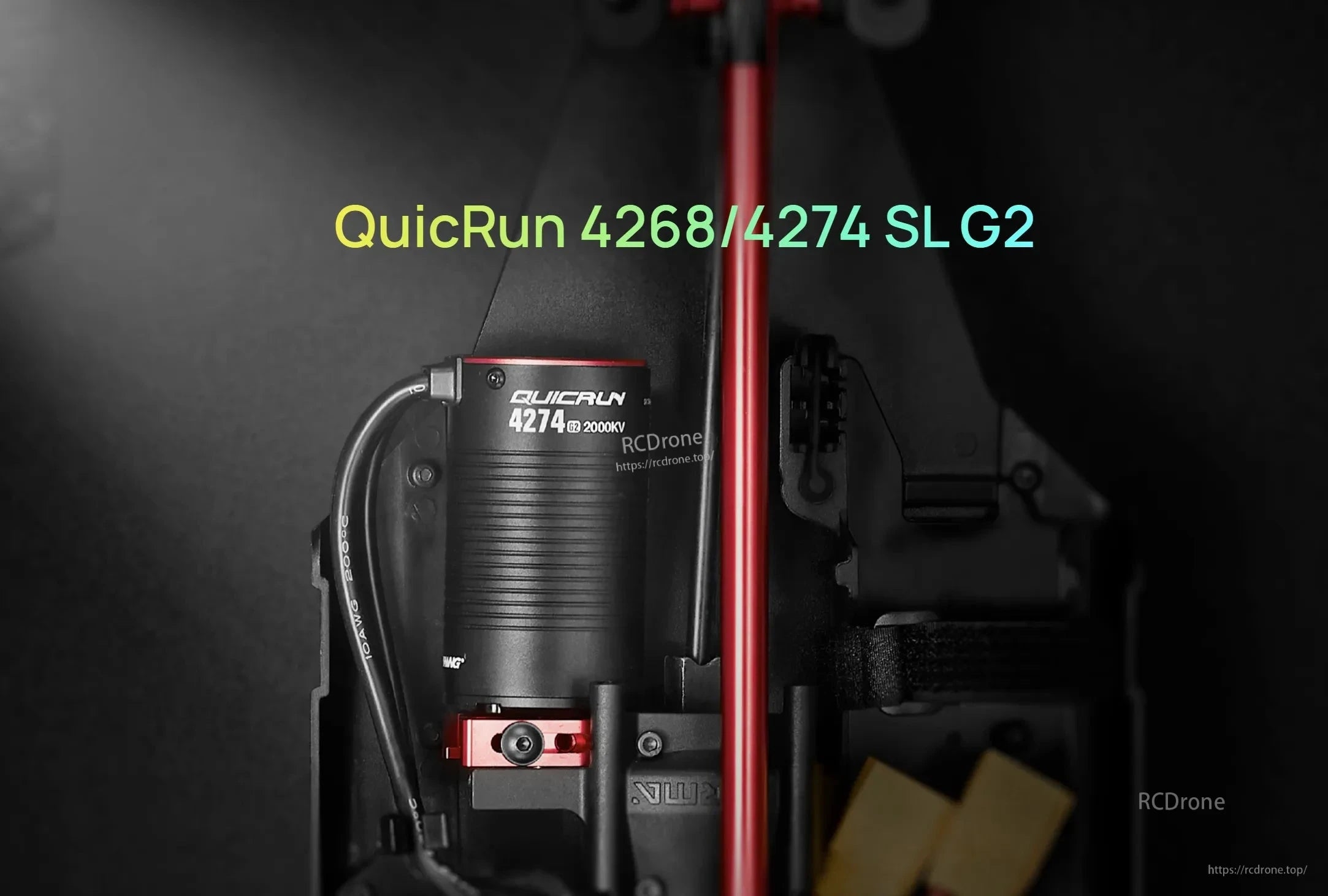 Hobbywing QuicRun 4274 SL G2 2000KV sensorless brushless motor mounted in an RC truck chassis