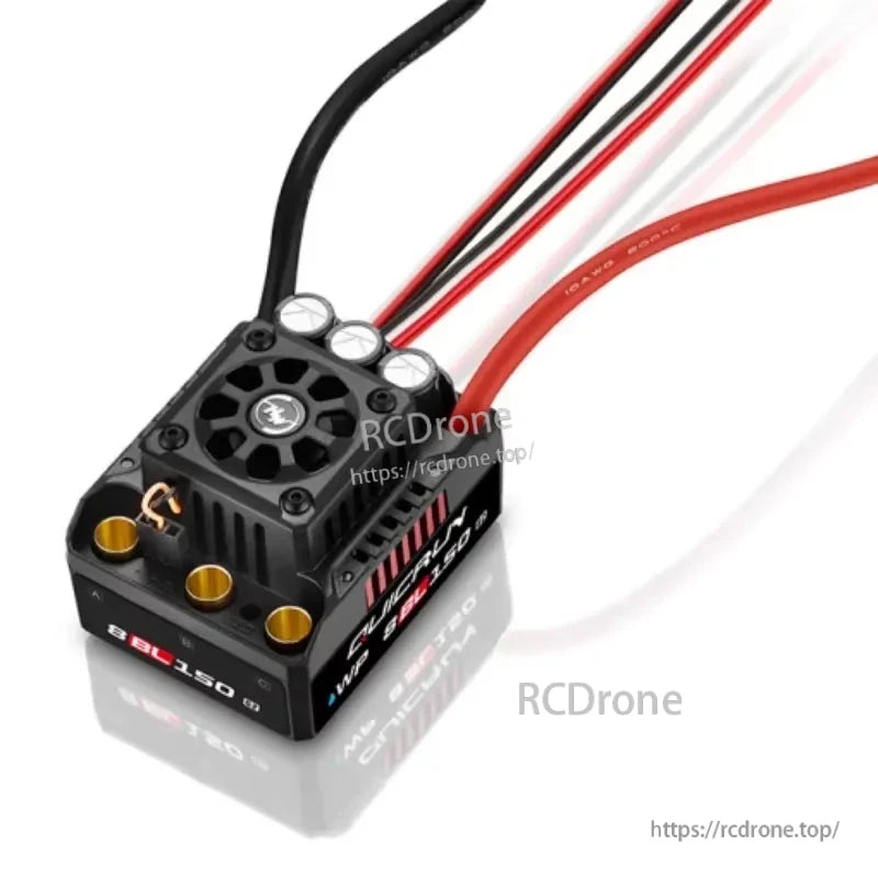 Hobbywing QUICRUN WP 8BL150 G2 brushless ESC with cooling fan, motor wires and red/black battery leads