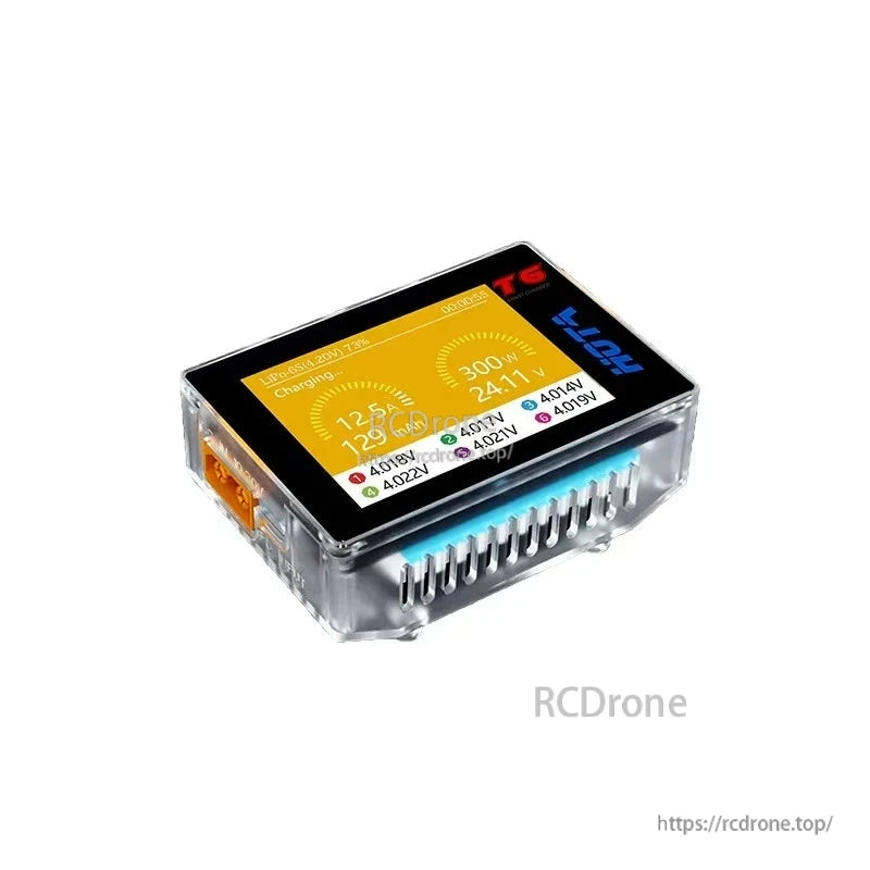Low angled view highlighting vented side panel and compact transparent housing with integrated display