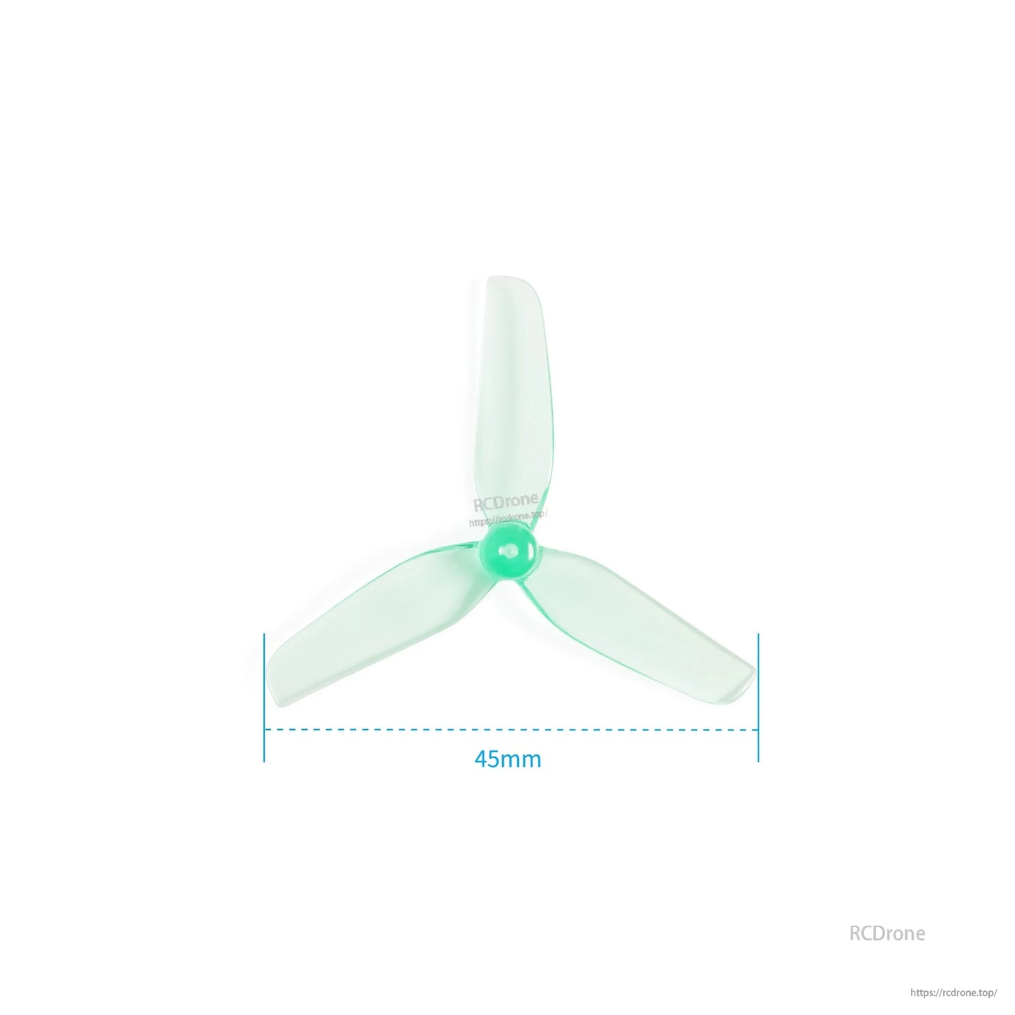 Three-blade propeller with measurement graphic showing 45mm width across the blades