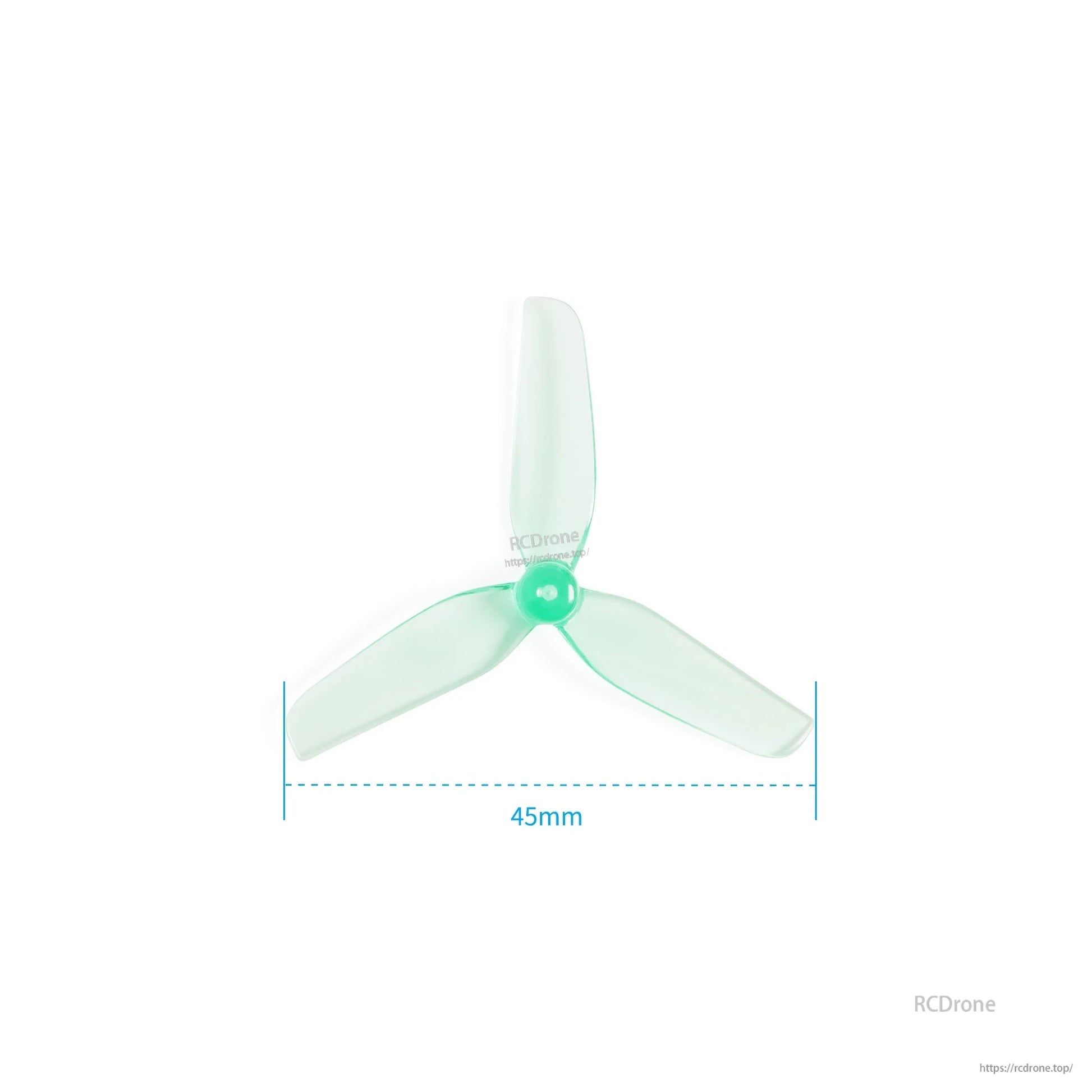 Three-blade propeller with measurement graphic showing 45mm width across the blades