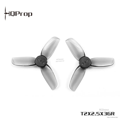 HQProp T2X2.5X3GR three-blade propellers in gray, two props shown on white background