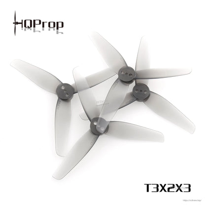 HQ Durable Prop T3X2X3 propeller set shown as four 3-blade translucent gray props on white