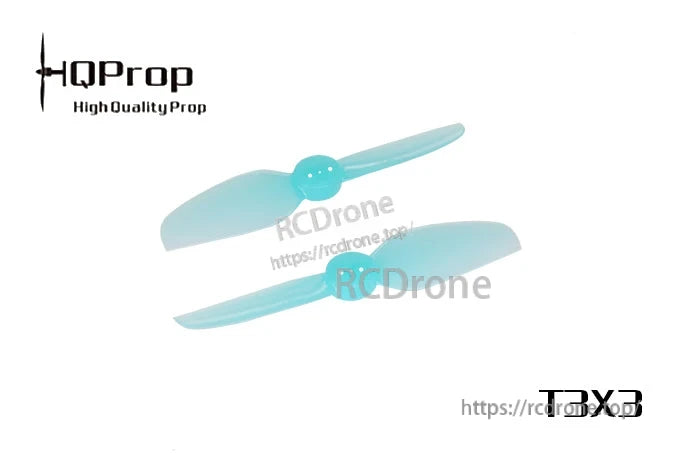 HQProp T3X3 propeller set in light blue, pair of 3-blade props on white background