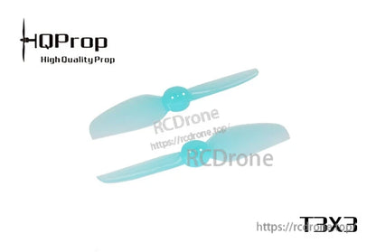 HQProp T3X3 propeller set in light blue, pair of 3-blade props on white background
