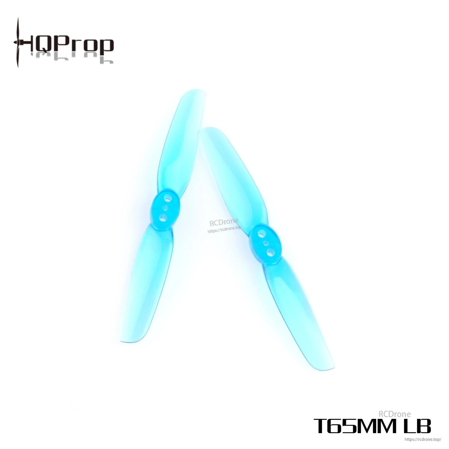Translucent light blue two-blade propeller set (T65MM LB) with three-hole mounting hub