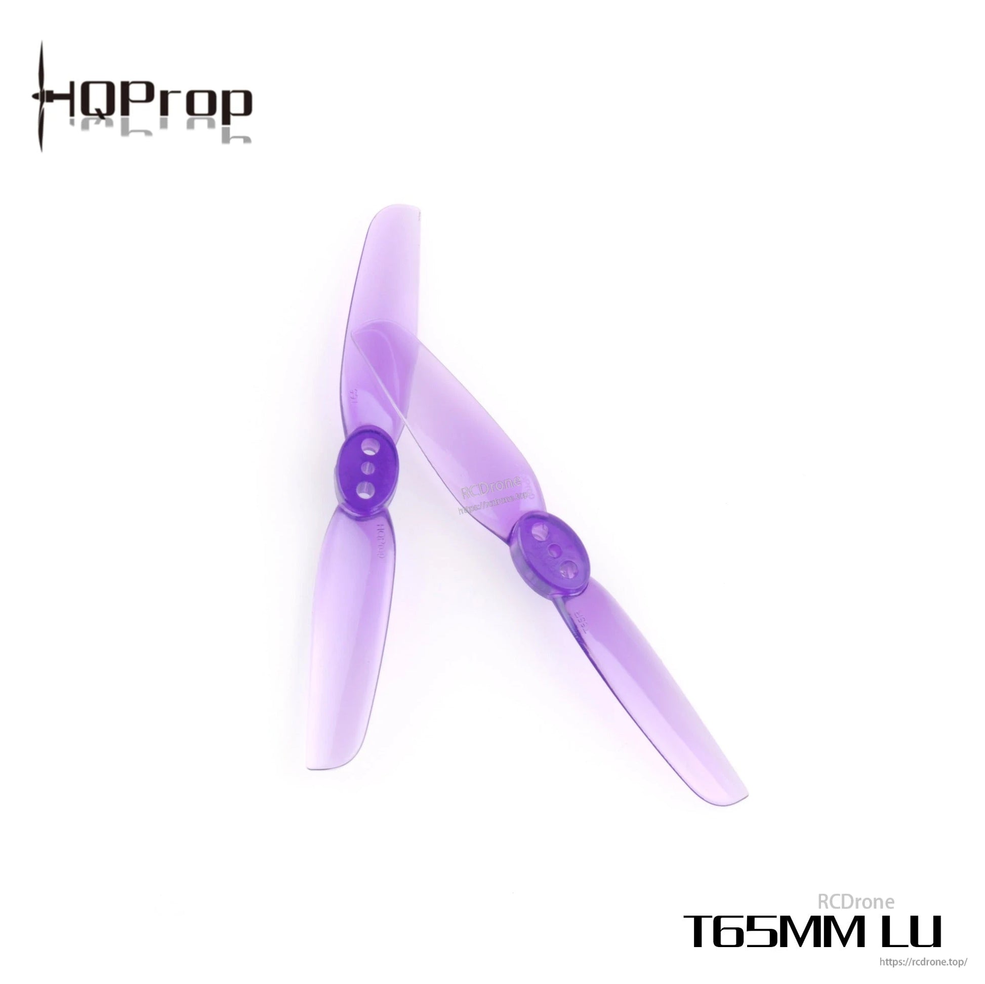 set in translucent purple (T65MM LU), two-blade props with three-hole hub