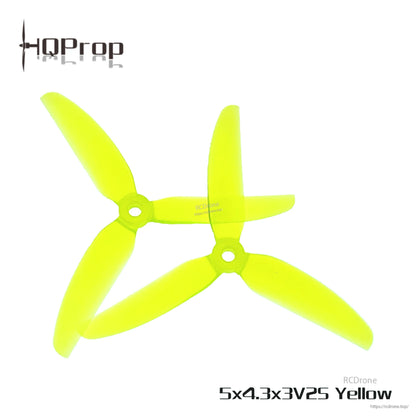 Yellow HQProp 5x4.3x3V2S 5-inch 3-blade FPV propellers, pair shown