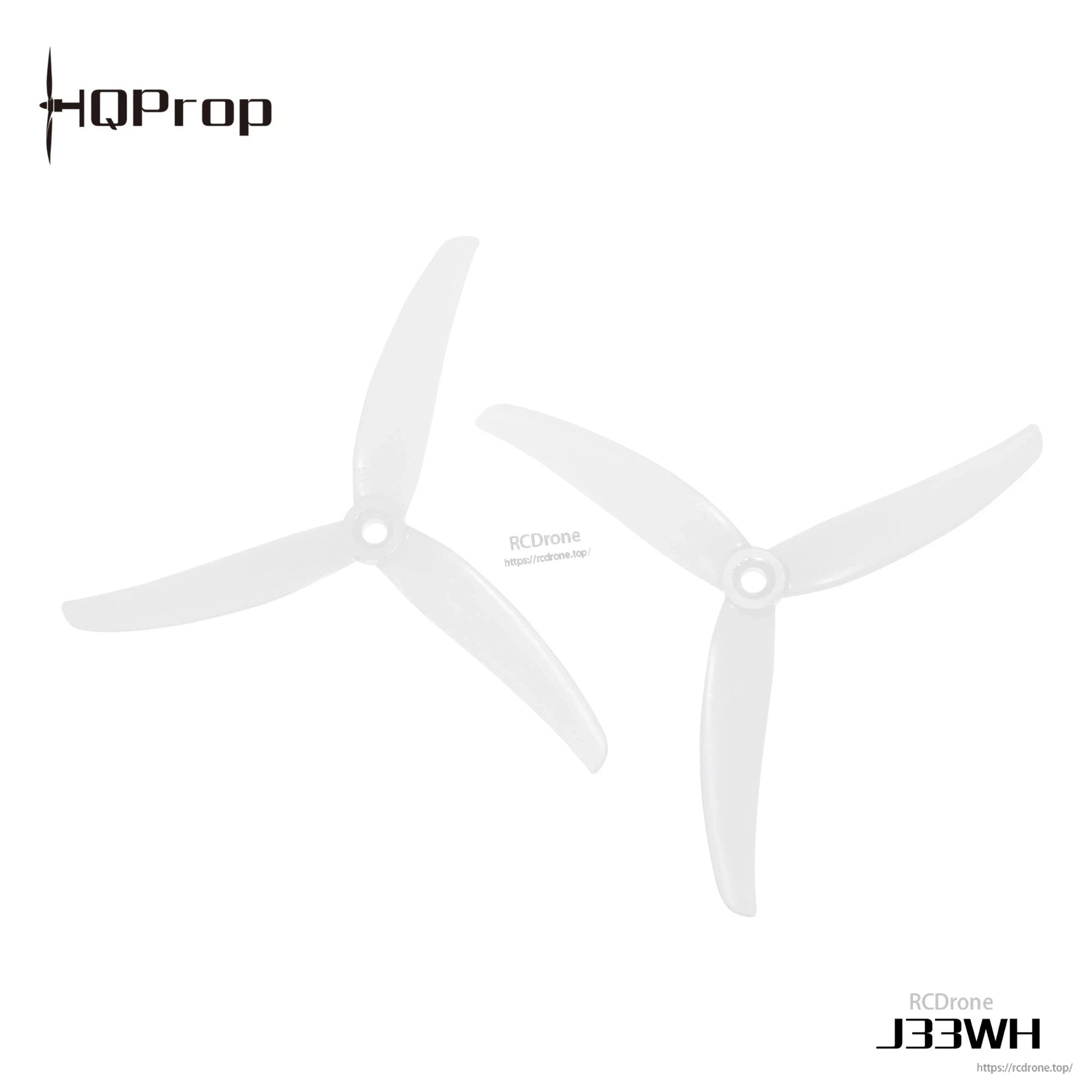HQProp J33WH white/clear 3-blade propellers, two pieces on white background