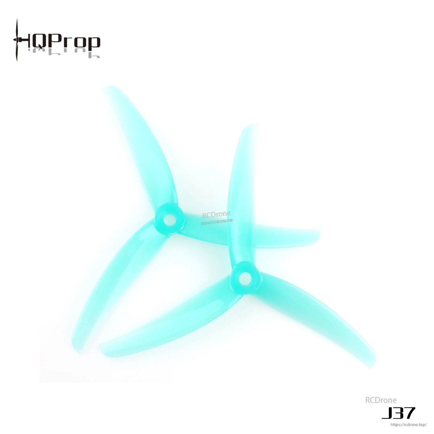 Translucent cyan 3-blade propellers, two pieces, studio product photo on white
