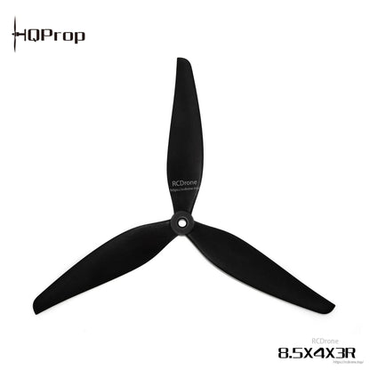 Black 8.5x4x3R tri-blade propeller with HQProp logo and size text on white background