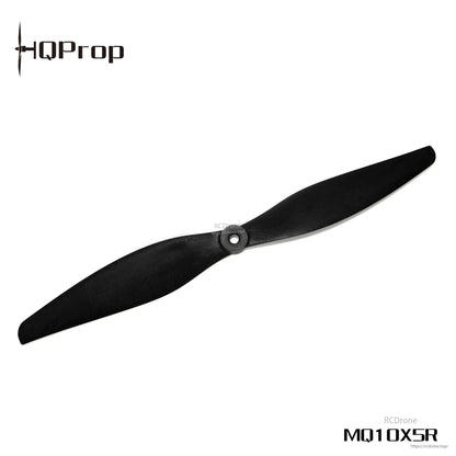 Black two-blade propeller with MQ10X5R marking, HQProp logo, and RCDRone watermark