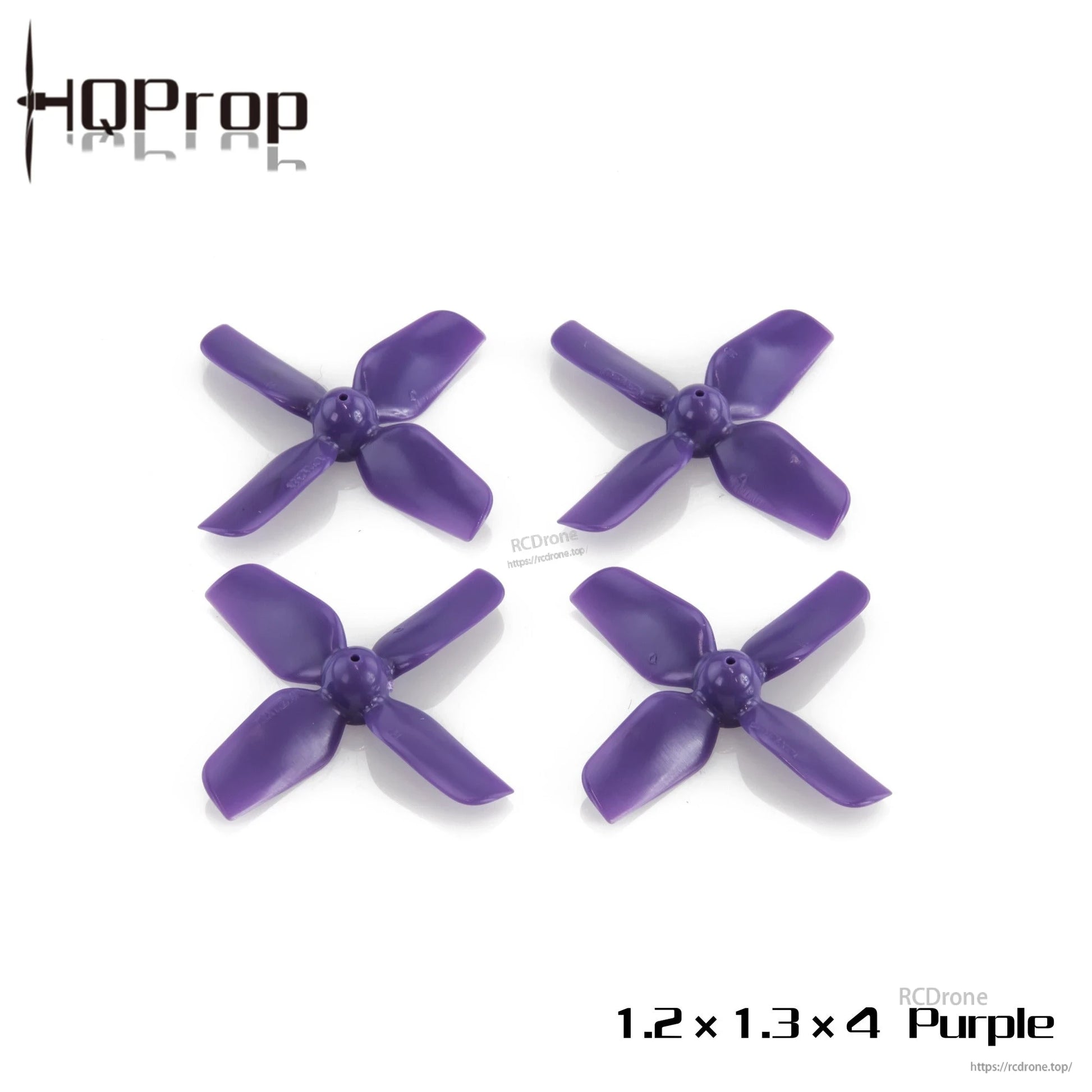 HQProp 1.2x1.3x4 Purple micro whoop propellers, four 4-blade props displayed
