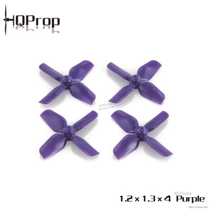 HQProp 1.2x1.3x4 Purple micro whoop propellers, four 4-blade props displayed