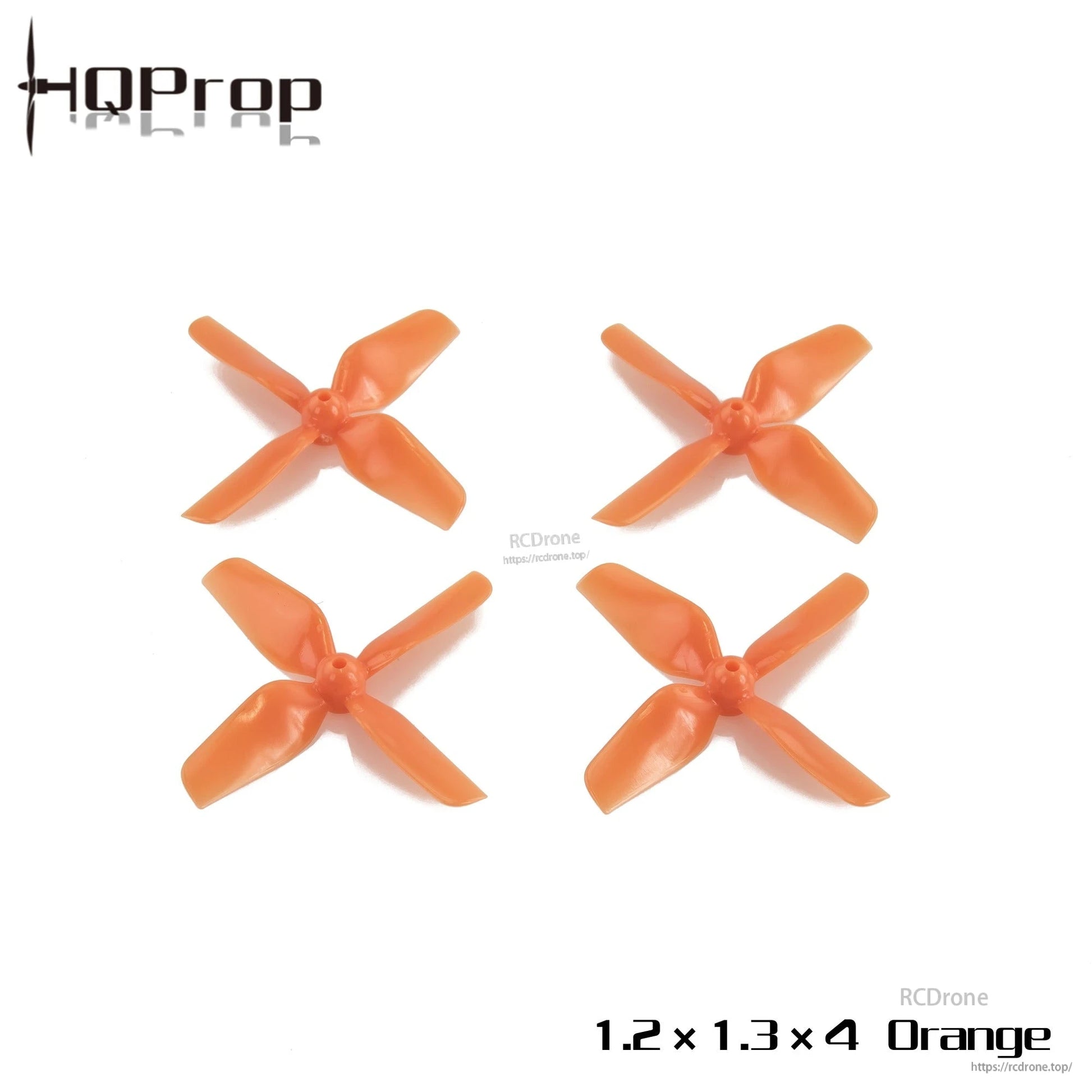 HQProp 1.2x1.3x4 Orange micro whoop propellers, four 4-blade props displayed