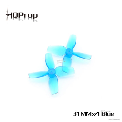 HQ Micro Whoop Prop 31MMX4 4-blade propellers in translucent blue, top view