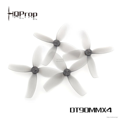 HQ Prop DT90MMx4 90MM 4-Blade FPV Drone Propeller, HQProp DT90MMX4 90mm 4-blade FPV drone propellers in gray, set of four with mounting hubs