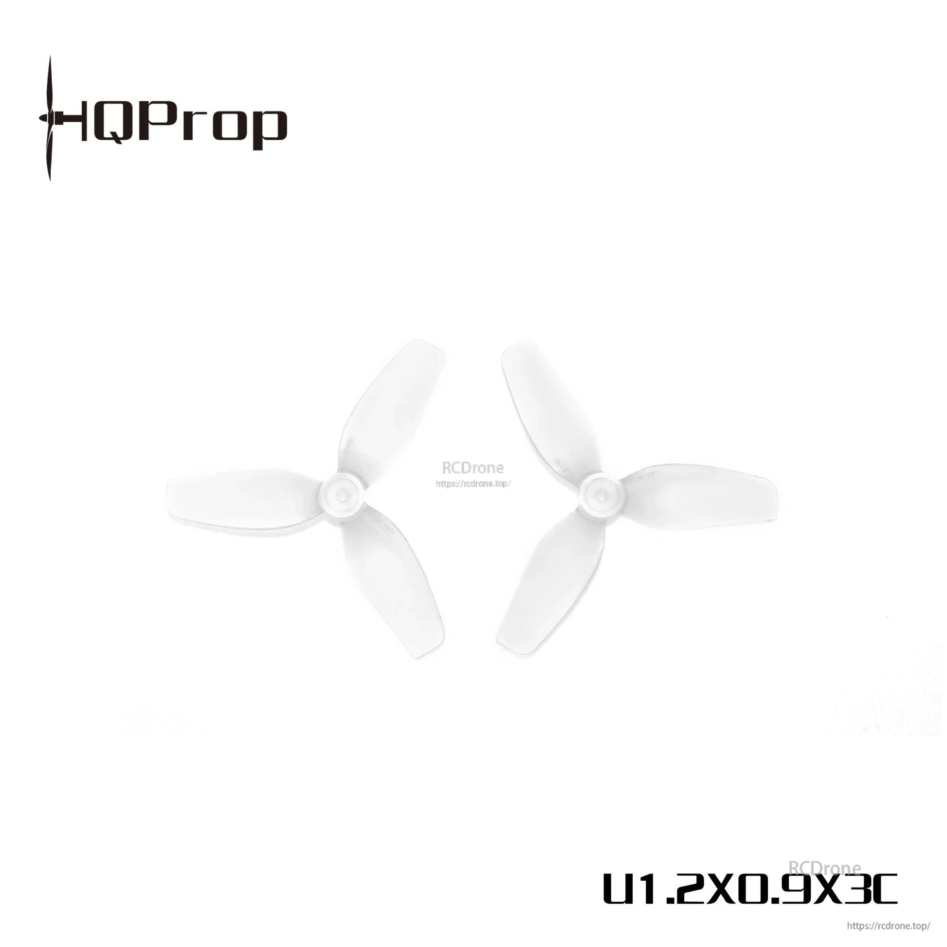 HQProp U1.2x0.9x3C clear/white 3-blade micro whoop propellers, 31mm, 1mm shaft (pair)