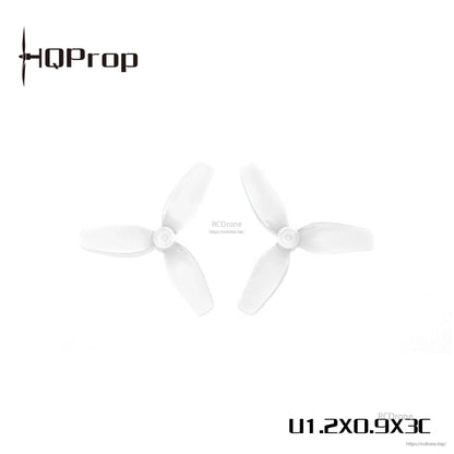HQProp U1.2x0.9x3C clear/white 3-blade micro whoop propellers, 31mm, 1mm shaft (pair)