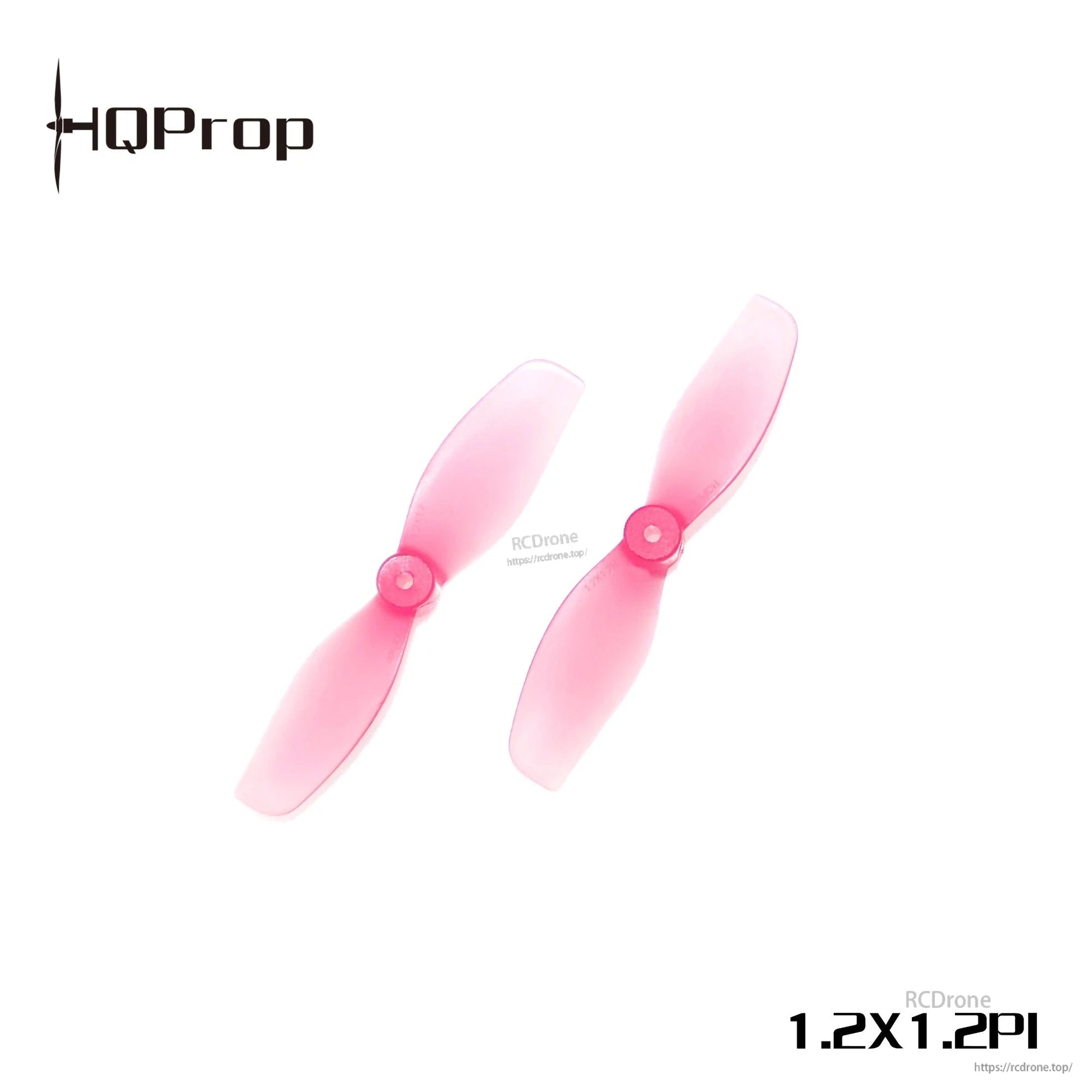Pink HQProp 1.2x1.2PI ultralight 2-blade whoop propellers, pair on white background