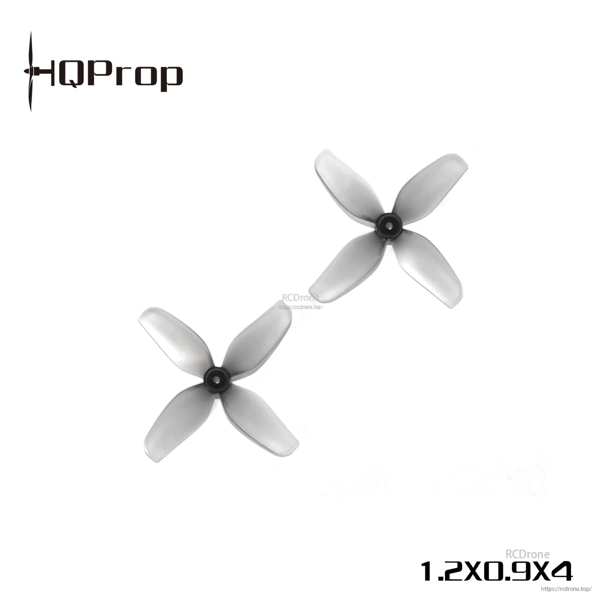 HQ Ultralight Whoop Propeller pair, grey 4-blade props with 1.2x0.9x4 marking on white background